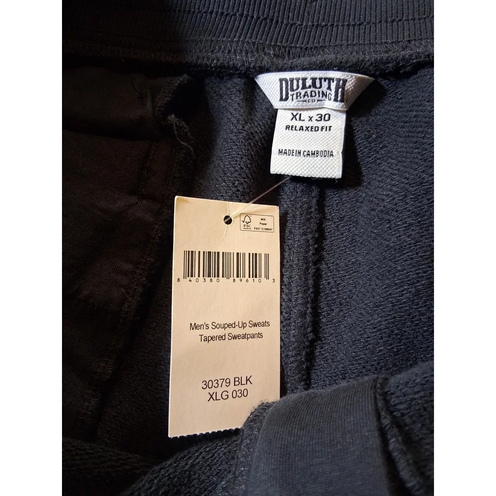 Duluth Trading Co Men Souped-Up Sweats Tapered Relaxed Sweatpants Black XL x 30